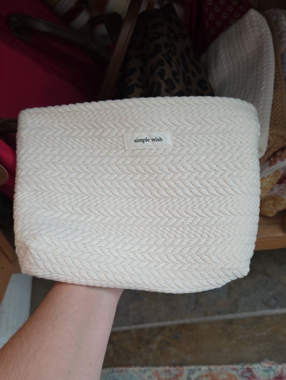 Simple Wish Cream Braided Cosmetic Pouch